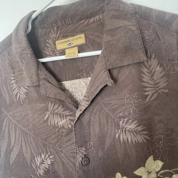 Caribbean Joe Men’s Short Sleeve Button Front Shirt Size Large Brown Tropical - Picture 3 of 3